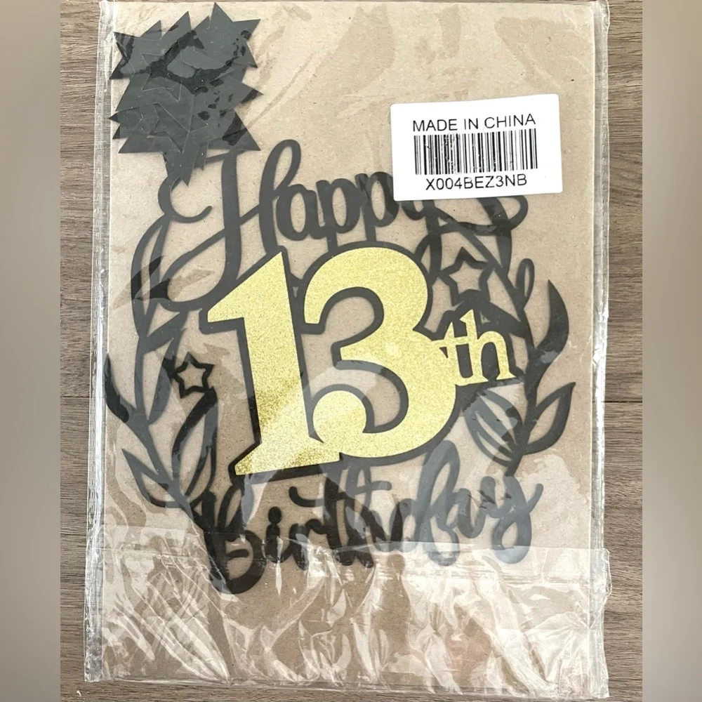 Gold and Black 13th Birthday Cake Topper